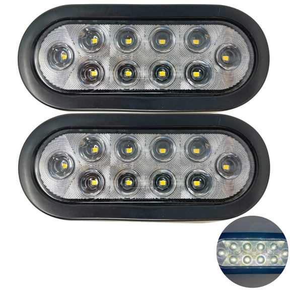 All Star Truck Parts 2X White 6" Oval 10 LED Trailer Stop Turn Tail Light Kit DOT Certified + Grommets & Plugs IP67 Waterproof Parking Reverse Back Up Signal Headache Rack Backrack Truck Trailer 12V
