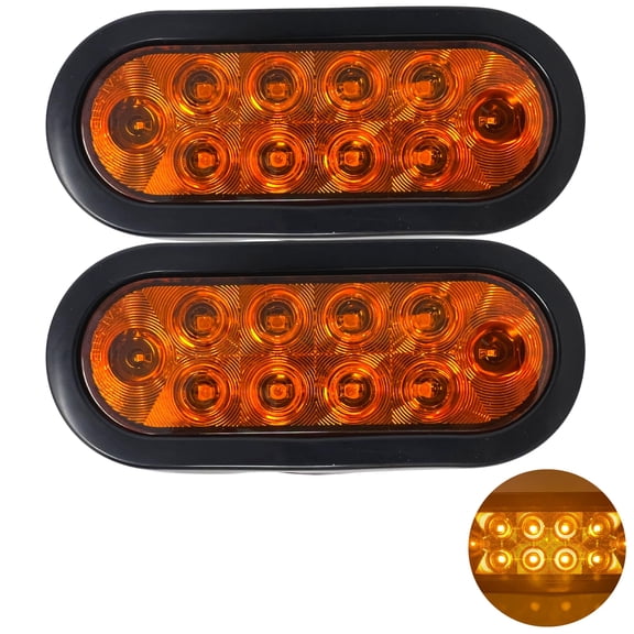All Star Truck Parts 2x Amber 6" Oval 10 LED Trailer Signal Mid Turn Stop Turn Tail Indicator Light Kit DOT Certified With Grommets & Plugs IP67 Waterproof Headache Rack Backrack Truck Camper RV 12V