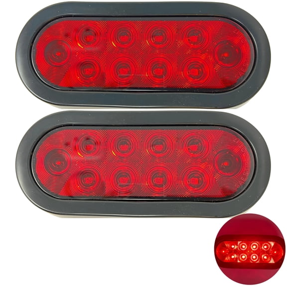 All Star Truck Parts 2x Red 6" Oval 10 LED Trailer Stop Turn Tail Light Kit DOT Certified + Grommets & Plugs IP67 Waterproof Parking Signal Headache Rack Backrack Truck Trailer 12V Reflective Lens