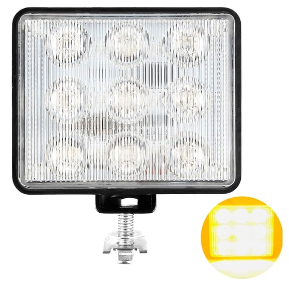 All Star Truck Parts] 3.75" x 3.5" Rectangle LED Amber Strobe Work Lamp Light 9-LED 27W DOT/SAE Approved Waterproof Dustproof Anti-Shock/Fog Towing Construction Safety Truck 10V-30V