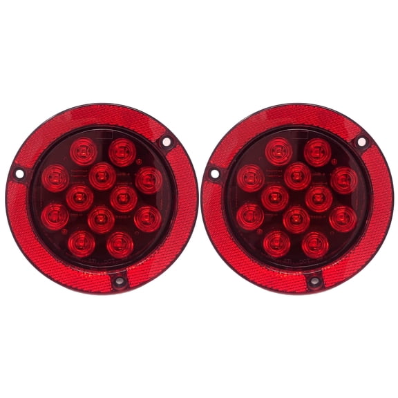 All Star Truck Parts] 4" Inch Flange Surface Screw Mount Reflective Ring Bezel Red 12 LED Round Stop/Turn/Tail Trailer Truck Flatbed RV Camper Bus Boat Light Kit 3 wire Pigtail Plug 12V IP67 (Red, 2)