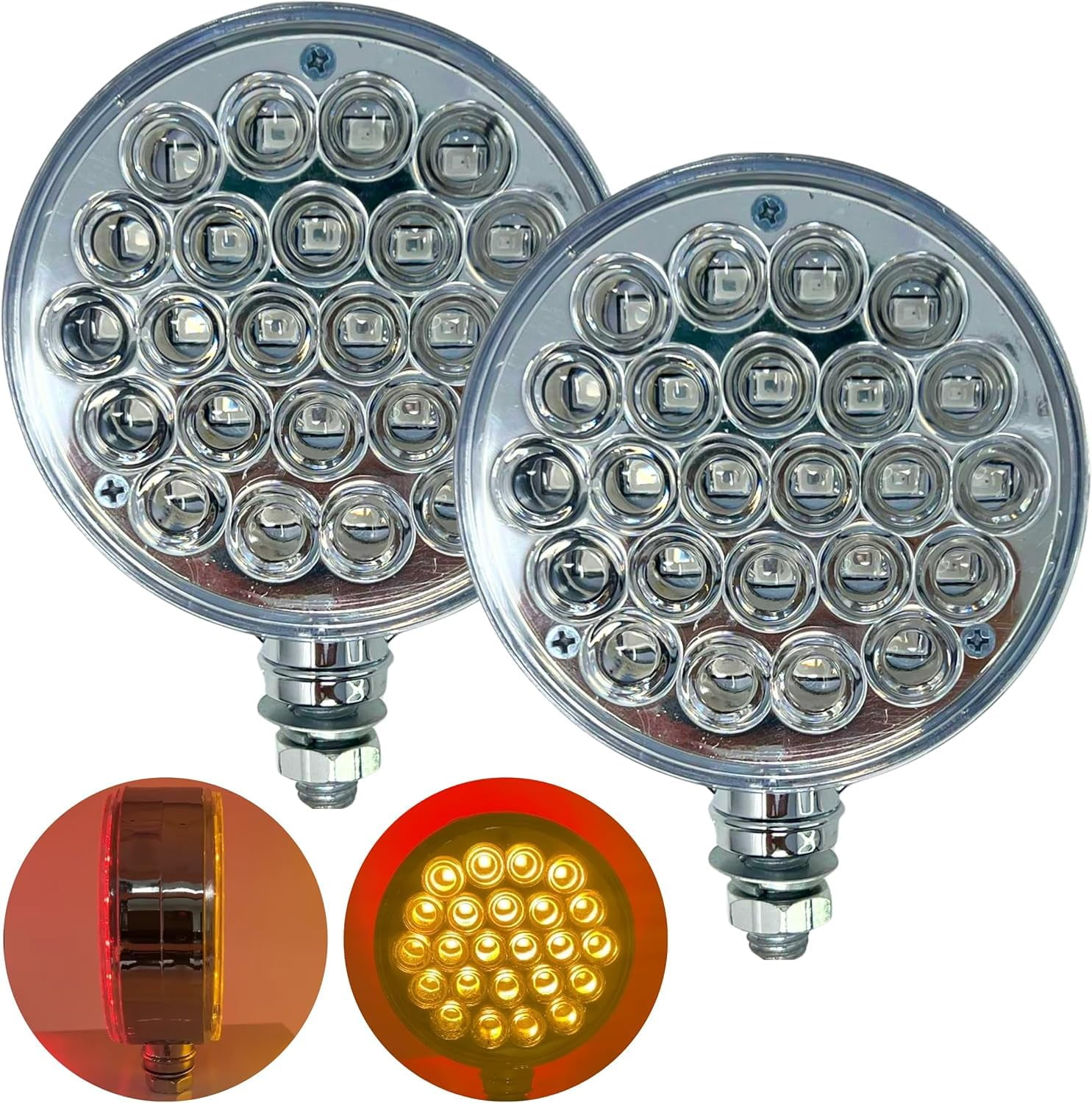 All Star Truck Parts RRF12 2pc Clear Lens Amber/Red 48 LED Round Double ...