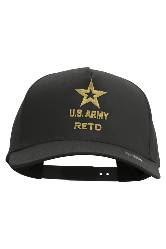 Star U.S. Army Retired Military Embroidered Solid Cotton Twill 5 Panel Prostyle Snap Cap - Charcoal OSFM