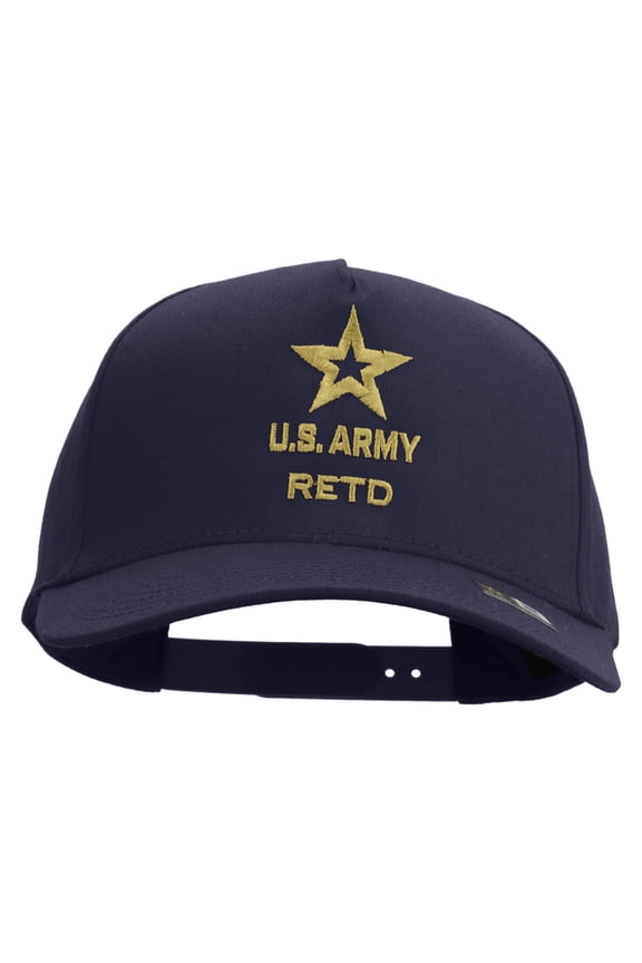 Star U.S. Army Retired Military Embroidered Solid Cotton Twill 5 Panel Prostyle Snap Cap - Navy OSFM