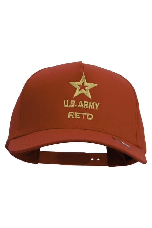 Star U.S. Army Retired Military Embroidered Solid Cotton Twill 5 Panel Prostyle Snap Cap - Red OSFM