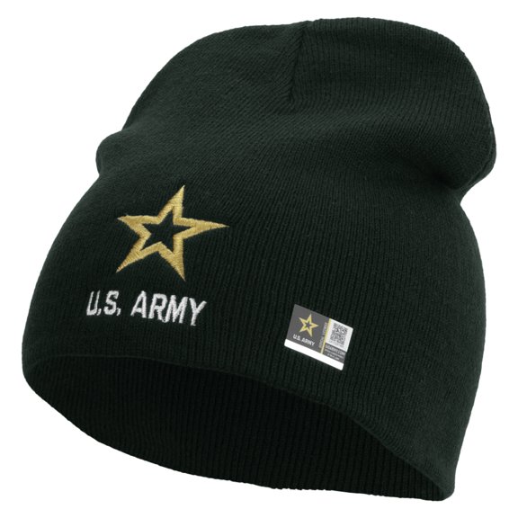 Star US Army Embroidered 8 Inch Knitted Short Beanie - Dk Green OSFM