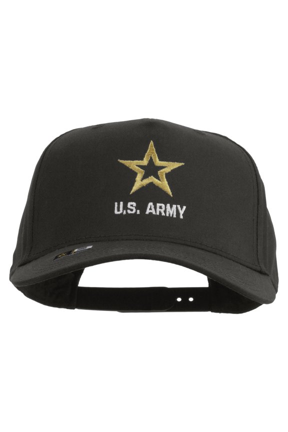 Star US Army Embroidered Solid Cotton Twill 5 Panel Prostyle Snap Cap - Charcoal OSFM