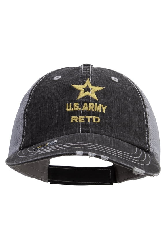 Star US Army Retired Military Embroidered Low Profile Special Cotton Mesh Cap - Black OSFM