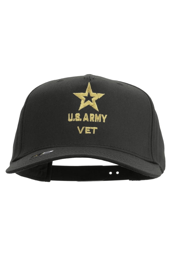 Star US Army Veteran Military Embroidered Solid Cotton Twill 5 Panel Prostyle Snap Cap - Charcoal OSFM