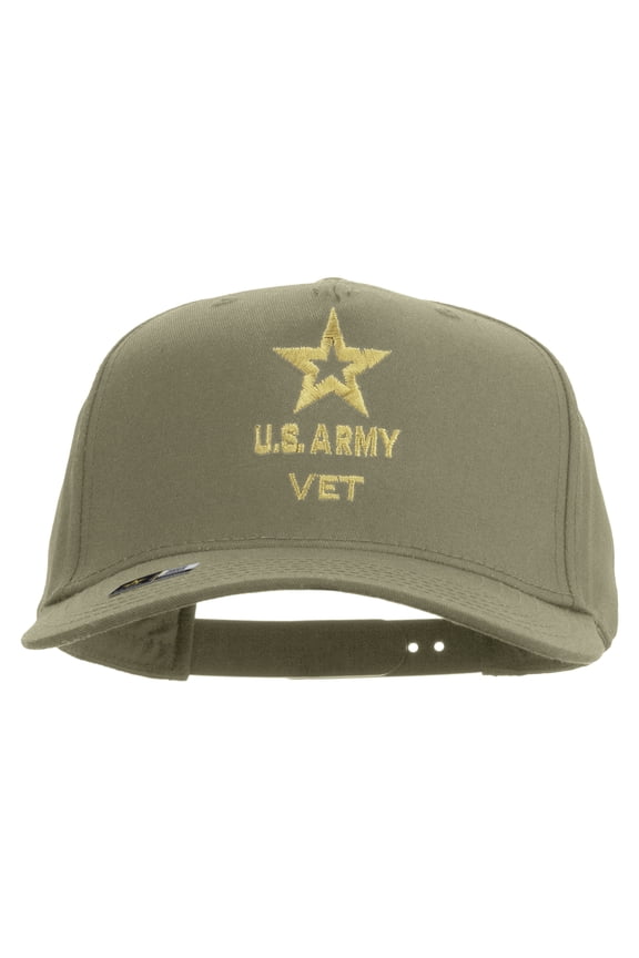 Star US Army Veteran Military Embroidered Solid Cotton Twill 5 Panel Prostyle Snap Cap - Khaki OSFM