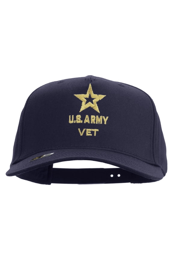 Star US Army Veteran Military Embroidered Solid Cotton Twill 5 Panel Prostyle Snap Cap - Navy OSFM