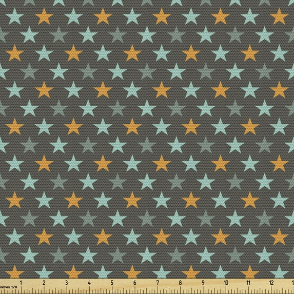 Ambesonne Star Fabric by the Yard Upholstery, Symmetric Little Pattern, 2 Yards, Multicolor