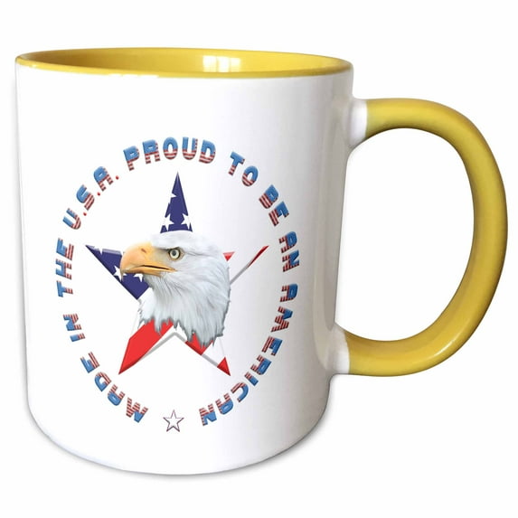 3drose, Star, Usa Flag, Eagle. Patriotic Gift Made in the Usa, 11oz Two-tone Yellow Mug