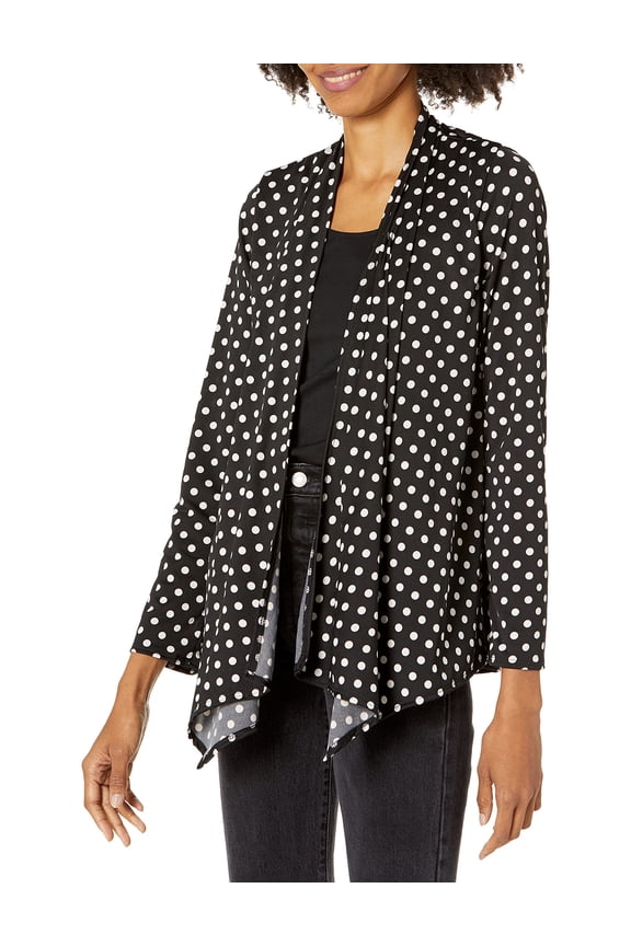 womens Long Sleeve Open Front Cozy Cardigan Cotton Black Dot, X-Large