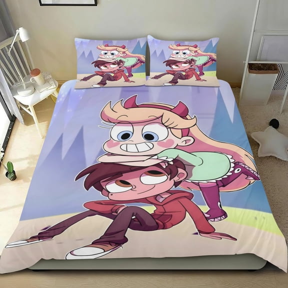 Star Vs. The Forces Of Evil Themed Bed Sheet Set Three Piece Set 53x79 Inches Comfortable And Skin Friendly Unique Design Creating A Star Studded Night