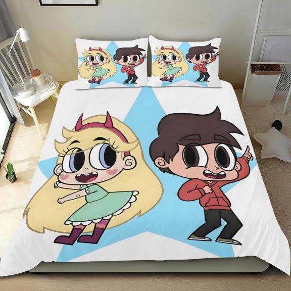 Star Vs. The Forces Of Evil Themed Bed Sheet Set Three Piece Set 53x79 Inches Comfortable And Skin Friendly Unique Design Creating A Star Studded Night