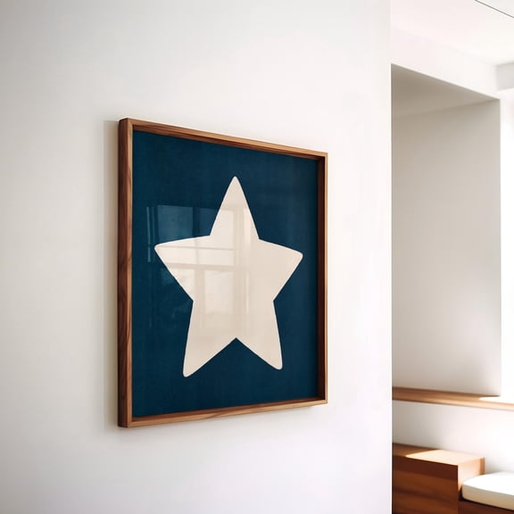 Star Wall Art Poster Retro Drawn Navy Blue Trendy Preppy Square Design1 Poster, Unframed Size 24x36