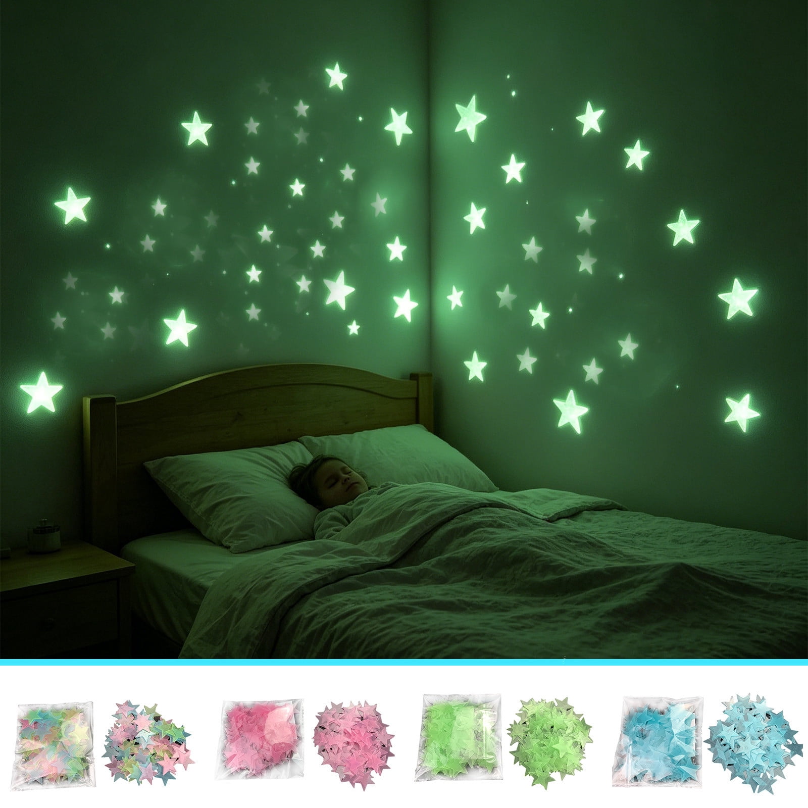 Star Wall Stickers - Fluorescent Luminous Night Decals • Peel &amp; Stick ...