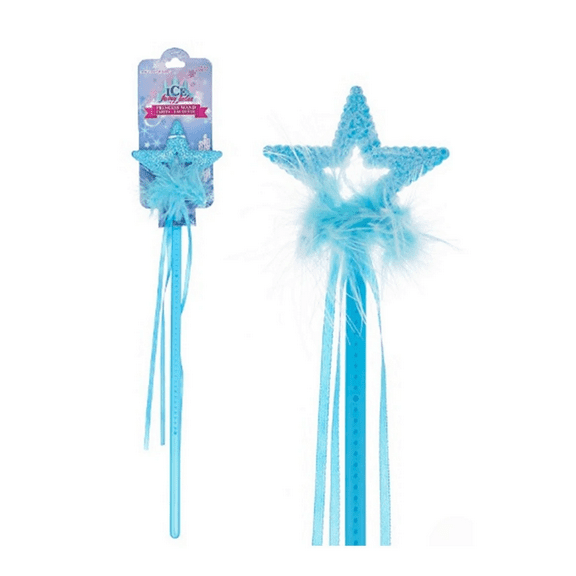 Star Wand, Streamers, Sparkling Star Topper, Marabou Feathers, Flowing Satin Ribbon Streamers, Lightweight, Easy to Hold, Perfect for Pretend Play, Costume Parties, Dress Up, Gifts, Blue