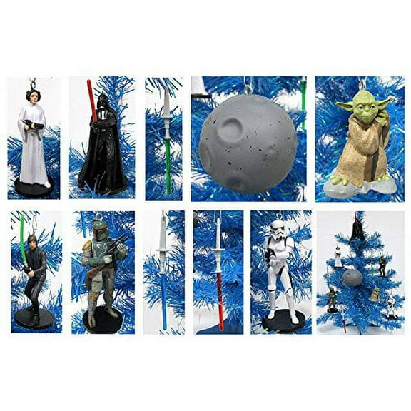 Star Wars 10 Piece Christmas Ornament Set with Light Sabers, Planet Ornament, Darth Vader, Luke Skywalker, Princess Leia, Yoda, Boba Fett and Stormtroope