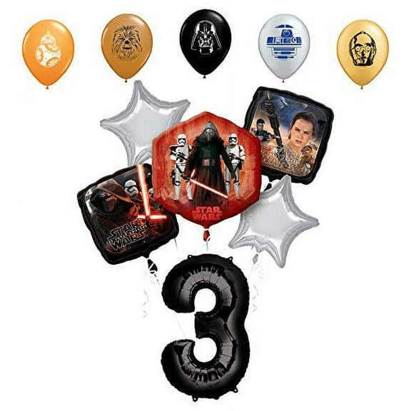 Star Wars 3rd Birthday Party Supplies Foil Balloon Bouquet Decorations with 5pc Star Wars 11" Character Print Latex Balloons Chewbacca, Darth Vader, C3PO, R2D2 and BB8