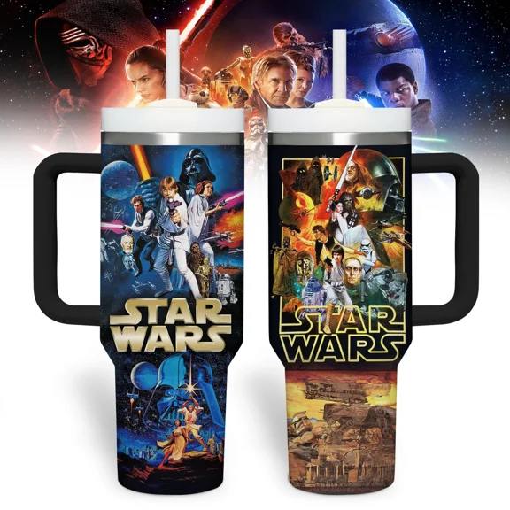Star Wars 40 OZ Tumbler, Galaxy Space Saga Inspired Tumbler with Handle, Star Wars Tumber Gift For Fan