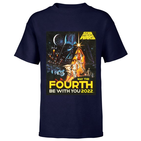 Star Wars A New Hope May The Fourth Be With You Vintage - Short Sleeve T-Shirt for Kids - Customized-Navy