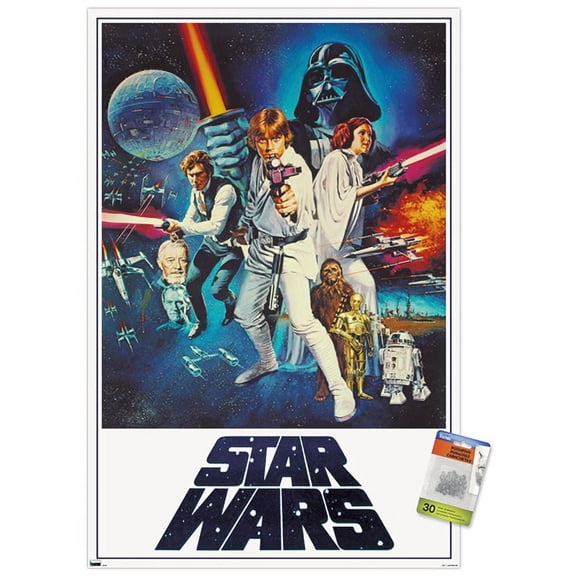 Star Wars: A New Hope - One Sheet (No Billing Block) Wall Poster with Push Pins, 22.375" x 34"
