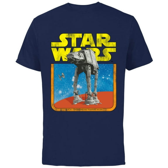 Star Wars AT-AT Walker TIE Fighter Distressed Retro - Short Sleeve Cotton T-Shirt for Adults - Customized-Navy