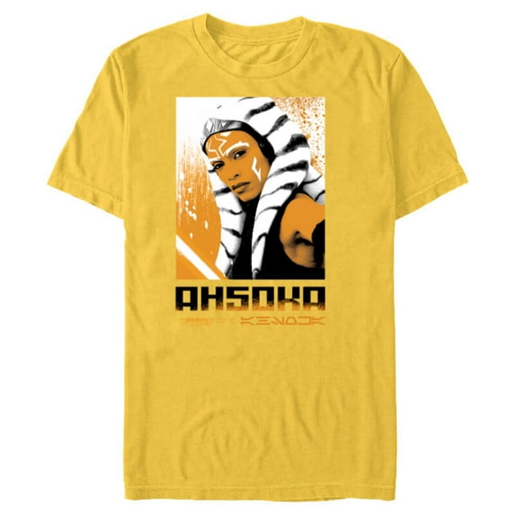 Star Wars Ahsoka Face and Name in Aurebesh Disney+ Series - Short Sleeve Blended T-Shirt for Adults - Customized-Yellow