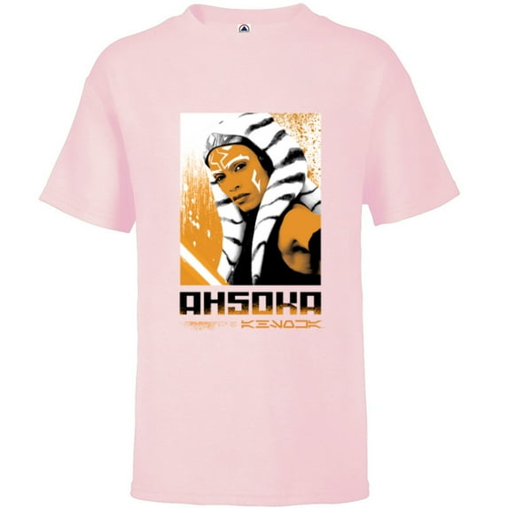 Star Wars Ahsoka Face and Name in Aurebesh Disney+ Series - Short Sleeve T-Shirt for Kids - Customized-Soft Pink
