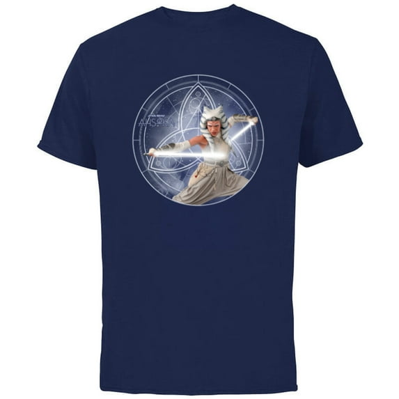 Star Wars Ahsoka Part 5 White Costume Lightsabers & Star-Map - Short Sleeve Cotton T-Shirt for Adults - Customized-Navy