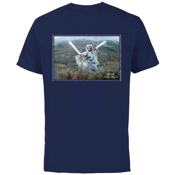 Star Wars Ahsoka Part 7 White Costume Lightsabers Peridea - Short Sleeve Cotton T-Shirt for Adults - Customized-Navy