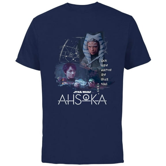 Star Wars Ahsoka Part Four Sabine Rebel Aurebesh Disney+ - Short Sleeve Cotton T-Shirt for Adults - Customized-Navy