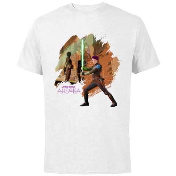 Star Wars Ahsoka Part Two Sabine Wren Mural and Lightsaber - Short Sleeve Cotton T-Shirt for Adults - Customized-White