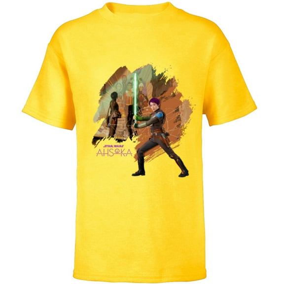 Star Wars Ahsoka Part Two Sabine Wren Mural and Lightsaber - Short Sleeve T-Shirt for Kids - Customized-Yellow