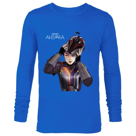 Star Wars Ahsoka Sabine Wren with Mandalorian Helmet Disney+ - Long Sleeve T-Shirt for Men - Customized-Navy