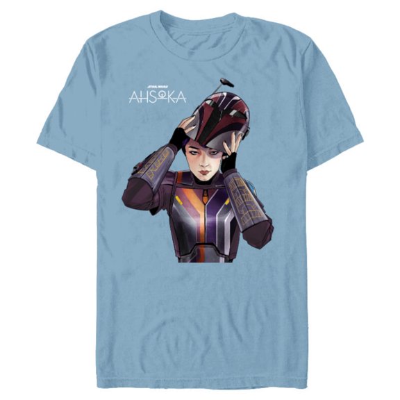 Star Wars Ahsoka Sabine Wren with Mandalorian Helmet Disney  - Short Sleeve Blended T-Shirt for Adults - Customized-Ocean Blue