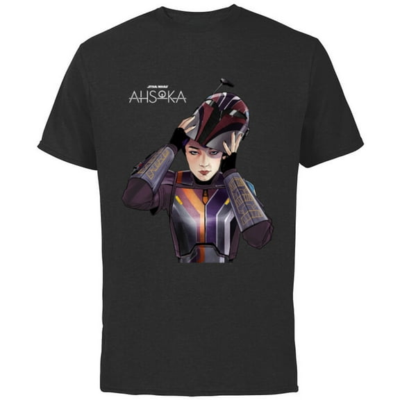 Star Wars Ahsoka Sabine Wren with Mandalorian Helmet Disney+ - Short Sleeve Cotton T-Shirt for Adults - Customized-Black