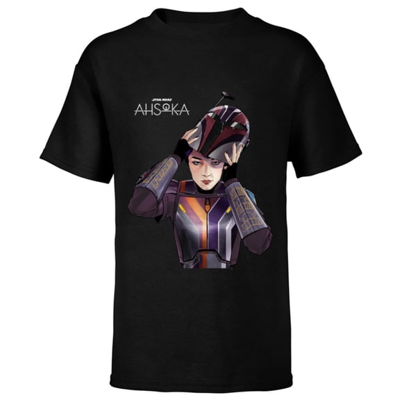 Star Wars Ahsoka Sabine Wren with Mandalorian Helmet Disney+ - Short Sleeve T-Shirt for Kids - Customized-Black