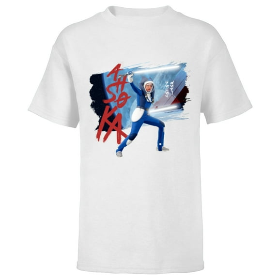 Star Wars Ahsoka Spacesuit Lightsaber Battle Rebel Jedi - Short Sleeve T-Shirt for Kids - Customized-White