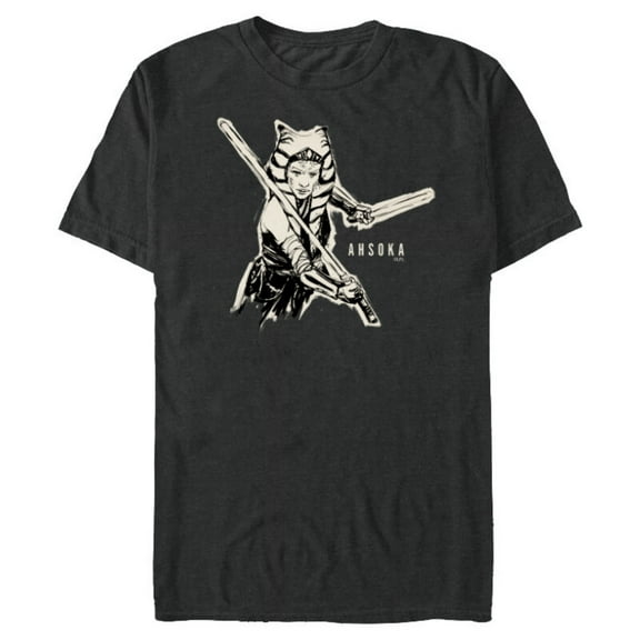 Star Wars Ahsoka Tano Black & White Sketch Disney+ - Short Sleeve Blended T-Shirt for Adults - Customized-Dark Heather