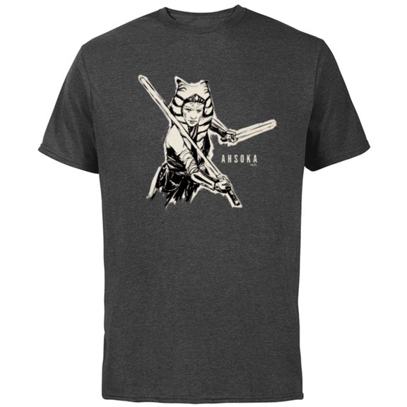 Star Wars Ahsoka Tano Black & White Sketch Disney+ - Short Sleeve Cotton T-Shirt for Adults - Customized-Charcoal