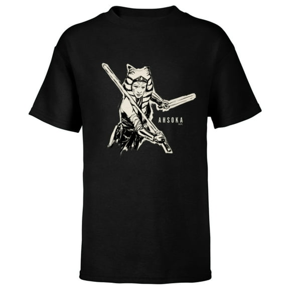 Star Wars Ahsoka Tano Black & White Sketch Disney  - Short Sleeve T-Shirt for Kids - Customized-Black