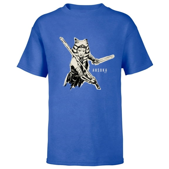 Star Wars Ahsoka Tano Black & White Sketch Disney  - Short Sleeve T-Shirt for Kids - Customized-Royal