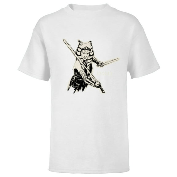 Star Wars Ahsoka Tano Black & White Sketch Disney  - Short Sleeve T-Shirt for Kids - Customized-White