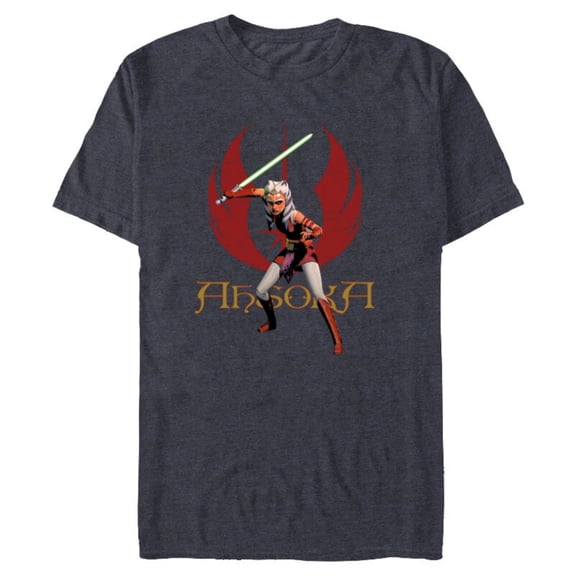 Star Wars Ahsoka Tano with Lightsaber and Jedi Order Symbol - Short Sleeve Blended T-Shirt for Adults - Customized-Navy Heather
