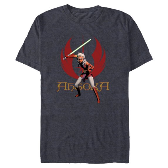 Star Wars Ahsoka Tano with Lightsaber and Jedi Order Symbol - Short Sleeve Blended T-Shirt for Adults - Customized-Navy Heather