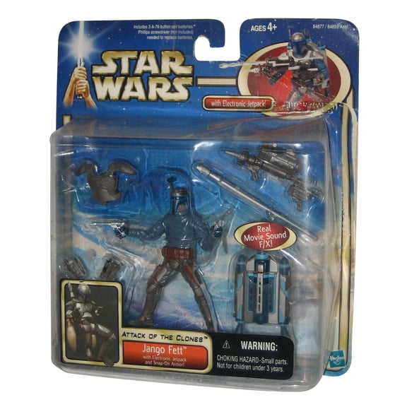 Star Wars Attack of Clones (2002) Deluxe Jango Fett Figure w/ Electronic Jetpack