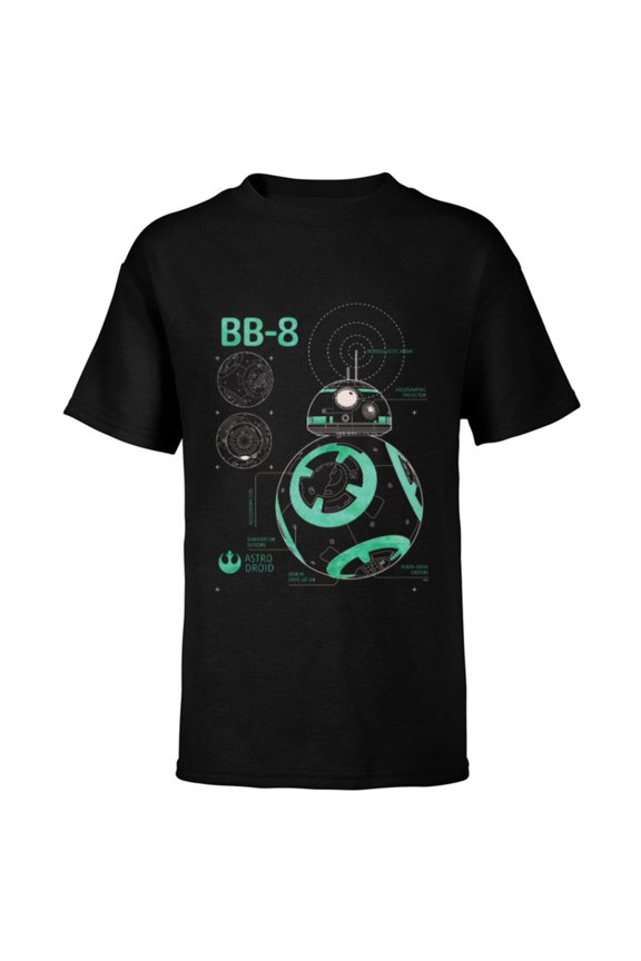 BB-8 Astro Droid Blueprint - Short Sleeve T-Shirt for Kids - Customized-Black